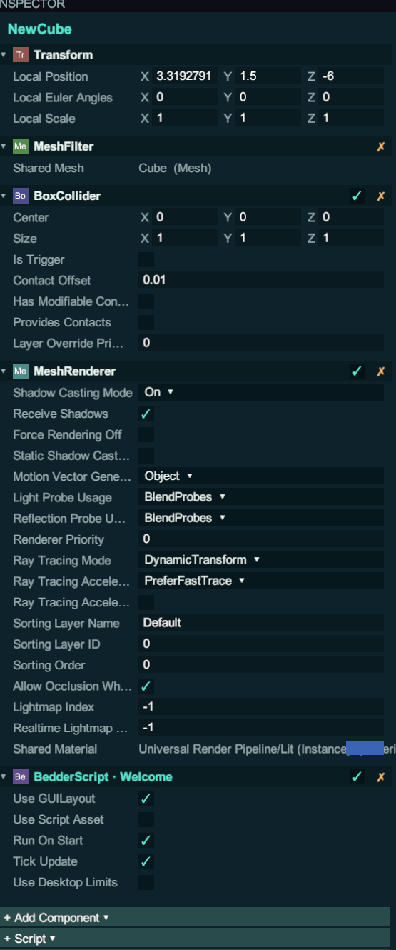 Inspector with material tint