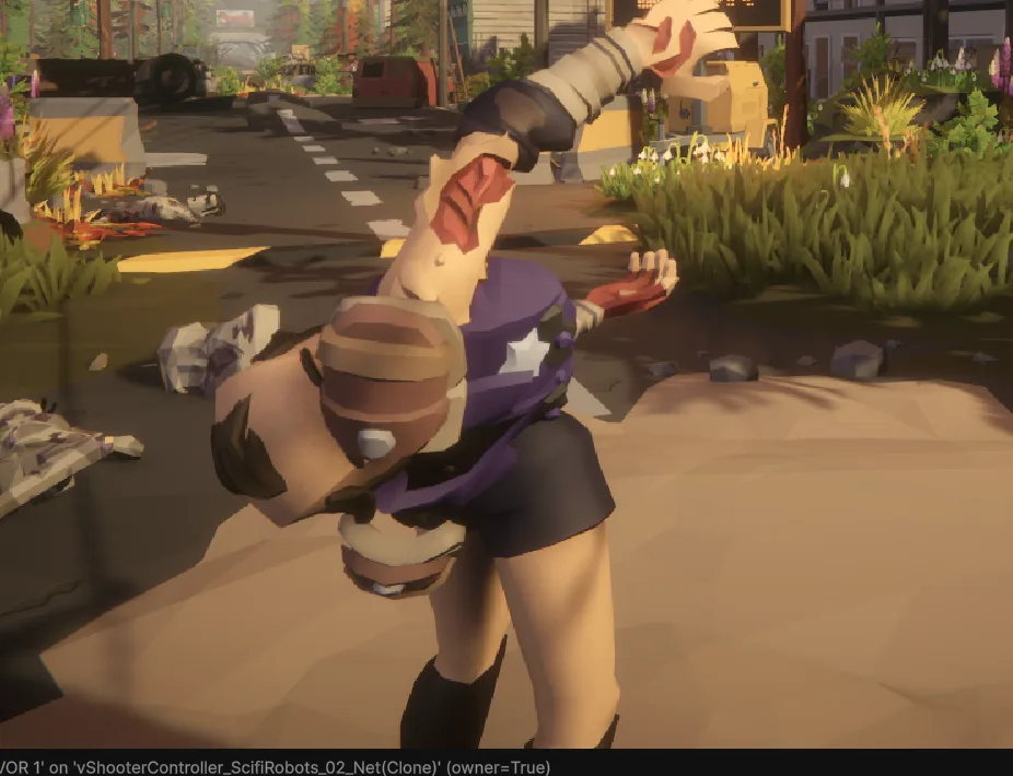A zombie frozen mid-dance above a line of debug text.