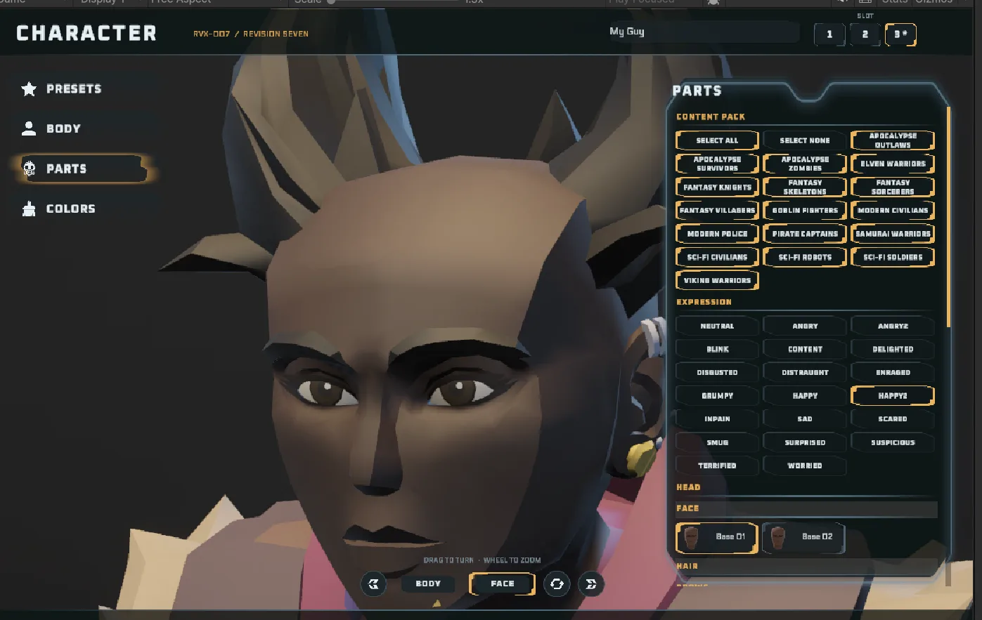 The character creator zoomed all the way into a face.